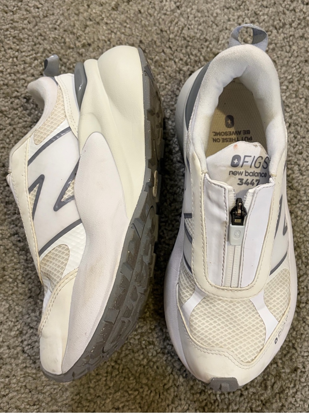 New Balance Women’s 3447 x Figs Zip-Front Sneakers in White and Gray